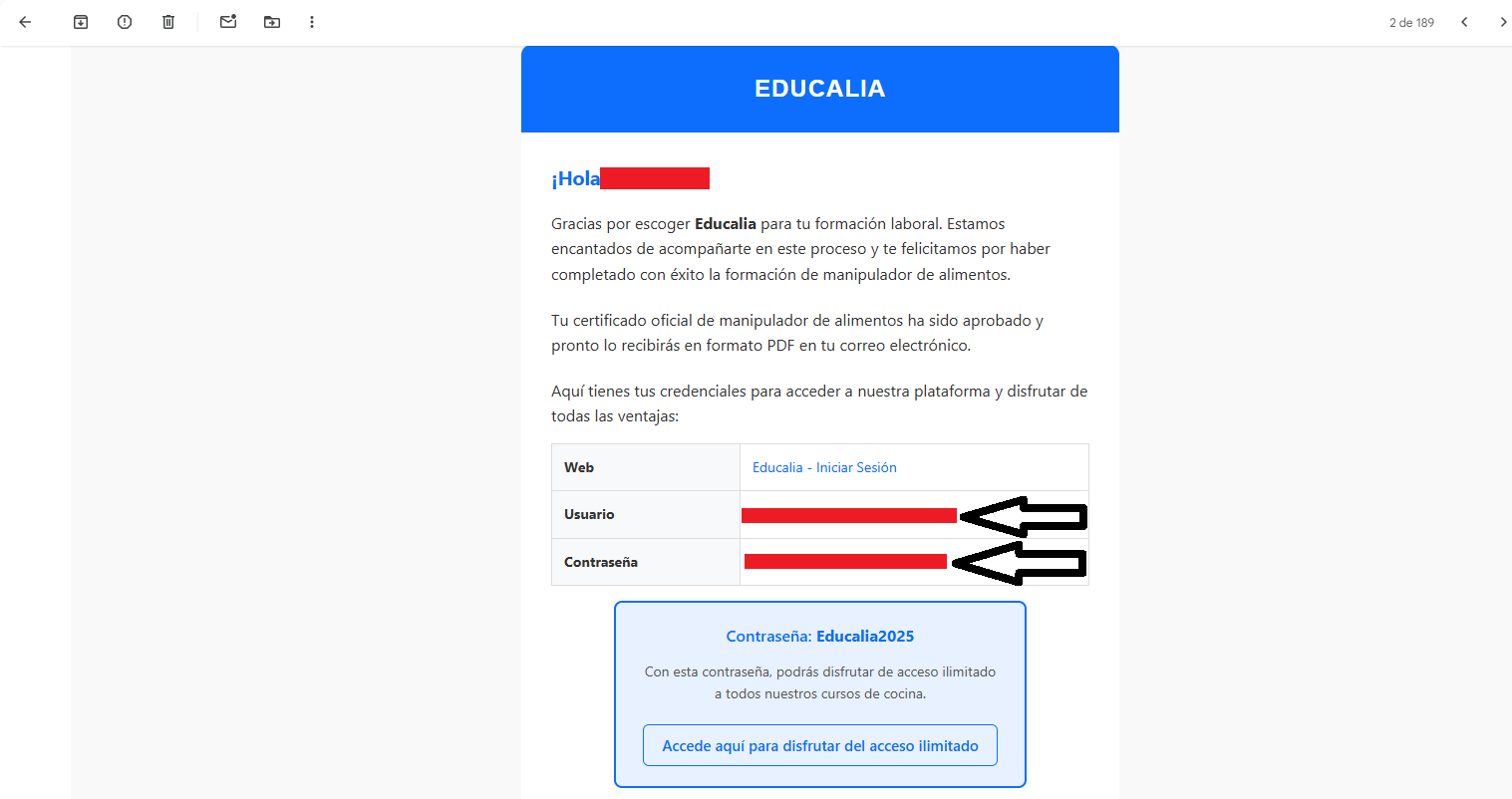 Paso 3 - Credenciales disponibles en el mail de bienvenida